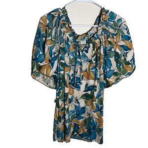 Chenault Blouse Women's 1X Round Neck Short Sleeve Boho Ruffle Top Casual Shirt